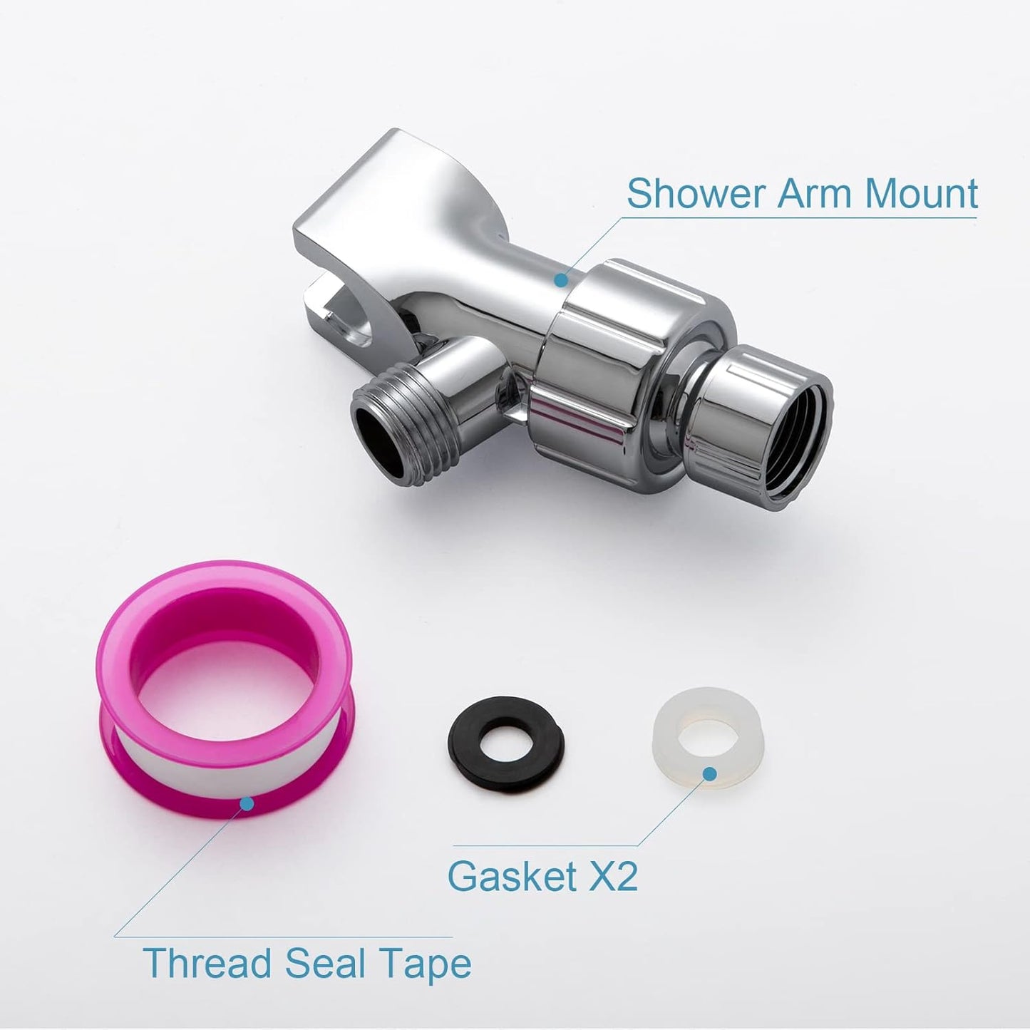 Shower Head Holder for Handheld Shower Head, Adjustable Shower Arm Mount for Connecting Shower Arm and Shower Hose, 1/2 Inch IPS Female Inlet and Male Outlet, Chrome Finish
