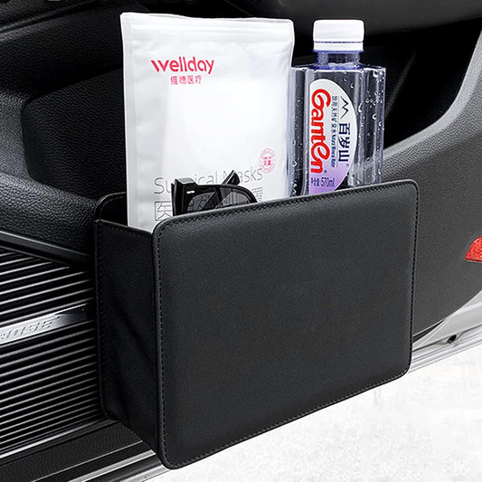 Car Trash Can, Leather Vehicle Trash Bin Car Dustbin Garbage Organizer Holder with 30 Pcs Trash Bags, Foldable Hanging Mini Cars Storage Bag Container for Auto, SUV (Black).