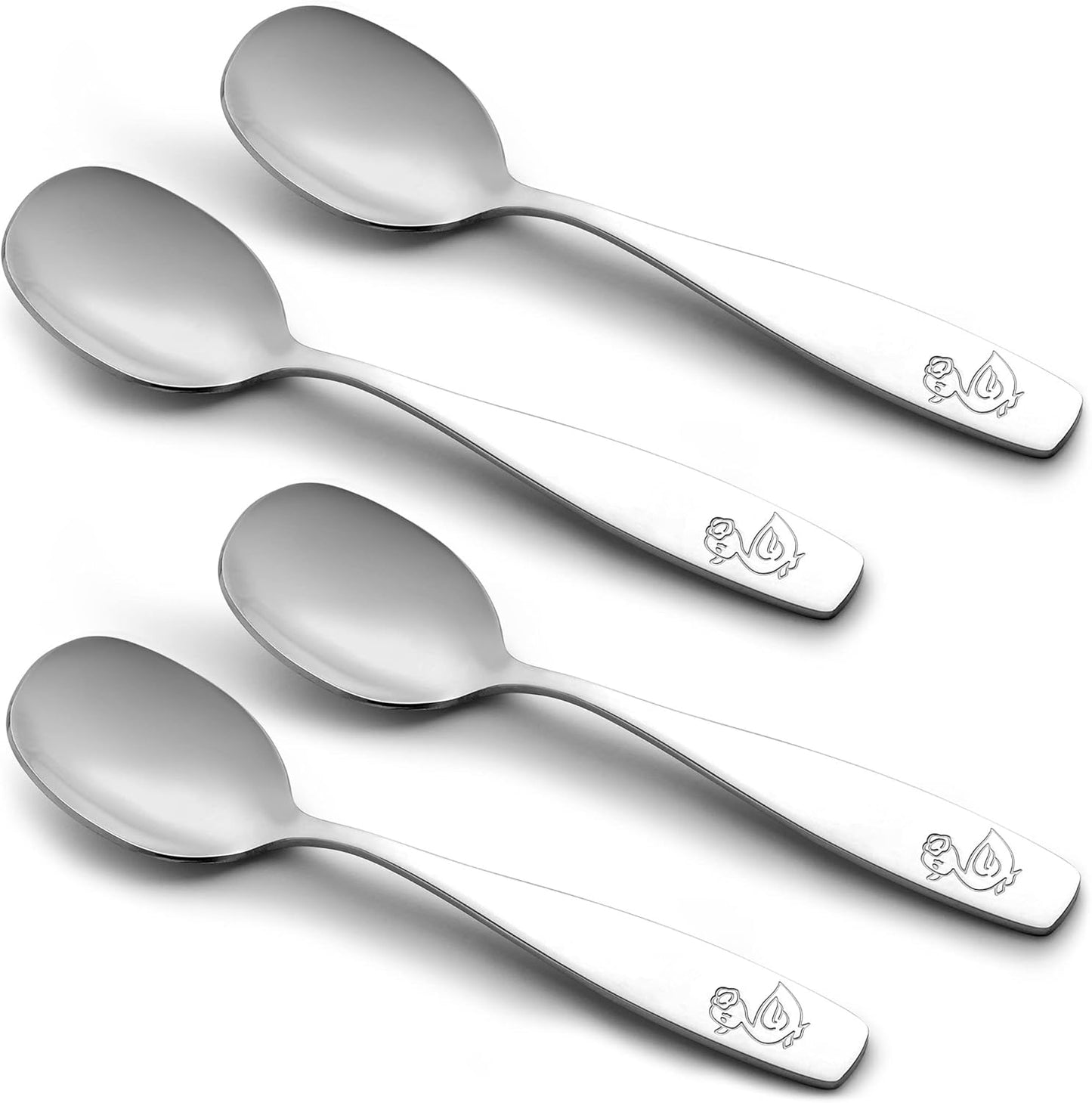 4-Piece Toddler Utensils - Child and Toddler Silverware Set for Self Feeding - Smooth Edged Kids Silverware Stainless Steel, Mirror Polished, Dishwasher Safe (4 Spoons)