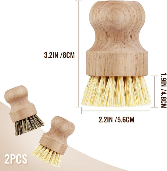 2 Pcs Dish Brush, Wood Dishes Scrub Brush, Pot Brush for Kitchen Cleaning Dishes Pots Pans (Sisal and Palm)
