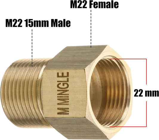 Pressure Washer Coupler, Metric M22 15mm Male Thread to M22 14mm Female Fitting, 4500 PSI