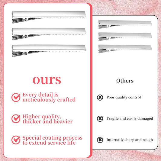 50Pcs Duckbill Hair Clips for Women - 3'' Metal Alligator Hair Clips - Metal Alligator Curl Clip for Hair Styling Coloring Bow Making Hairdresser - Large Plain DIY Clip Supplies for Crafts, Silver