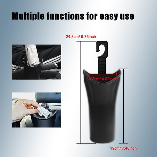 Car Trash Bin & Organizer - Under Seat or Center Console Storage Box with Umbrella Holder - Black - Set of 1.
