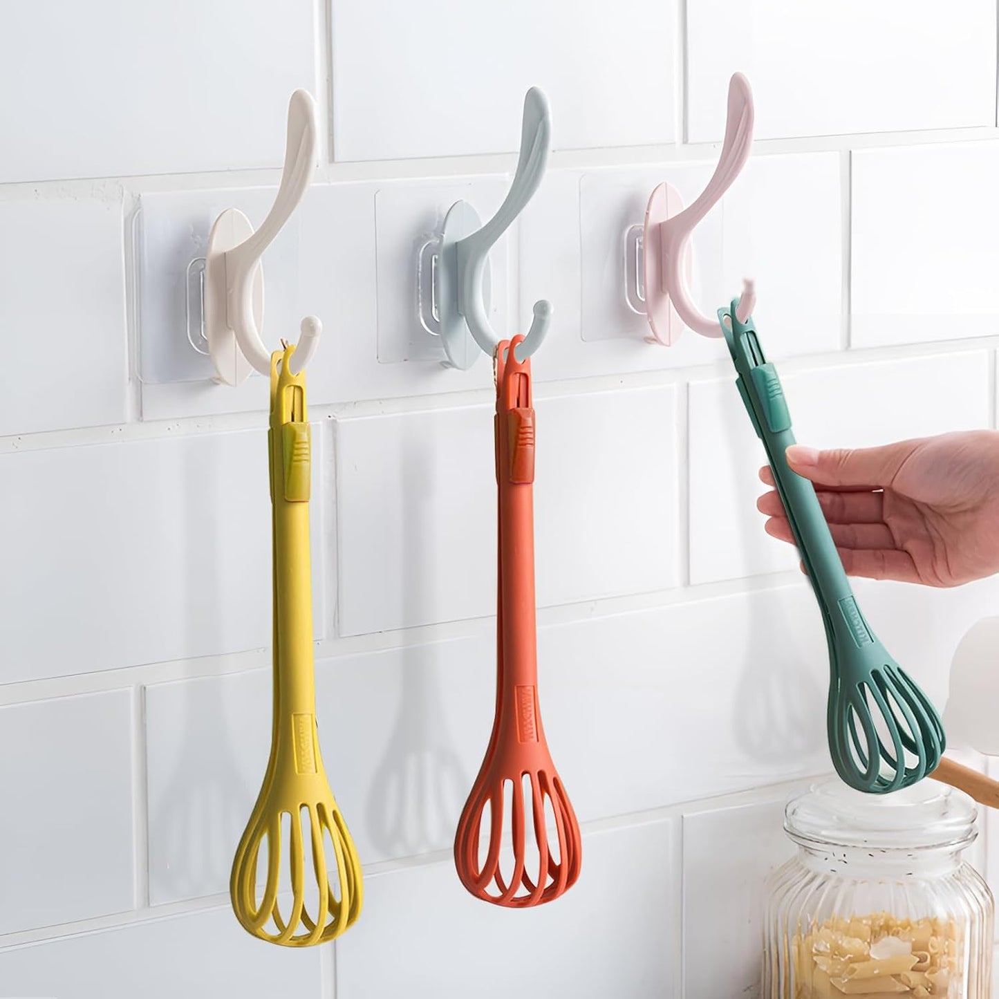 3-Piece Handheld Egg Beater Set 2-in-1 Food Tongs Mixer Salad Mixing Kitchen Tools for Cooking Baking