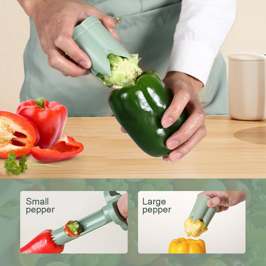 2-in-1 Green Capsicum Slicer and Seed Remover Tool - Fast Vegetable Seed Extractor Kitchen Gadget for Paprika