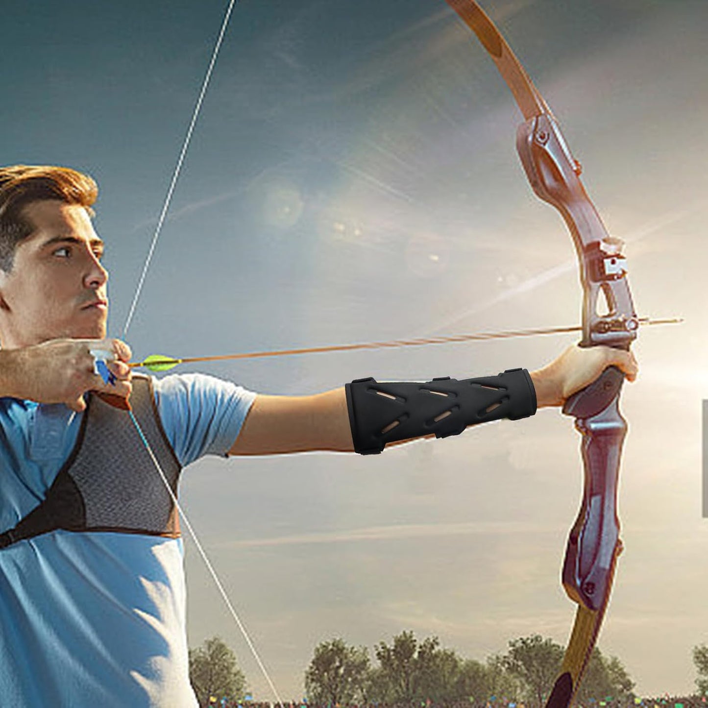 Archery Arm Guards - 1 Piece - Black - Adjustable - Wrist & Forearm Protection - Unisex - Suitable for Teens & Adults.