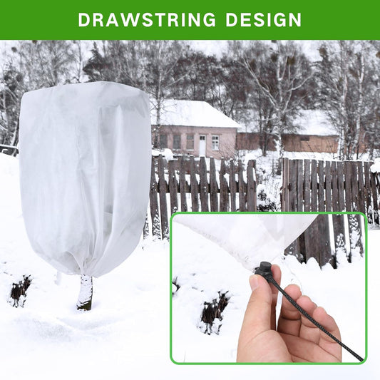 2 Pack Frost Protection Plant Covers White Frost Resistant Fabric Tree Cover with Drawstring Outdoor Greenhouse Winter Protection for Plants Shrubs Potted Plants.