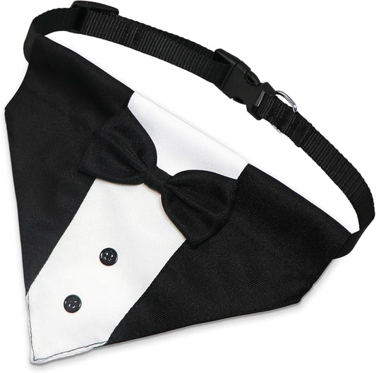 Formal Dog Smoking Set Collar Neckband Adjustable 12.5-21 Inch Black Formal Dog Dress for Wedding Engagement Birthday Fits Small Medium Large Dogs and Other Pets.