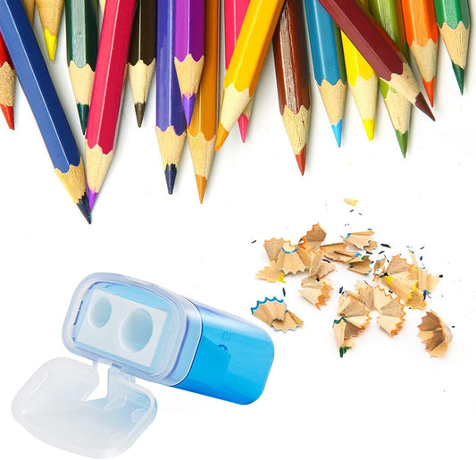 24 Pack Kids Pencil Sharpeners Small Handheld Dual Hole with Lid for Children Students.