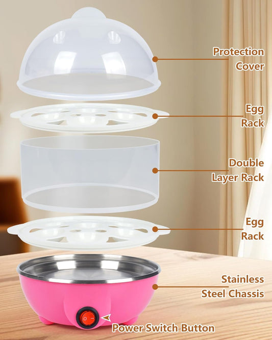Electric Egg Cooker 14 Eggs Capacity with Timer and Automatic Shut-Off 350W Double Layer Multifunctional Egg Steamer for Milk and Food Heating Blue.