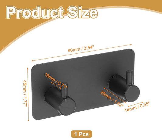 2 Pack Self Adhesive Stainless Steel Towel Hooks 304 Rust Proof Waterproof Black.