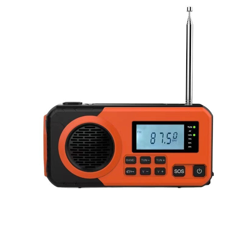Emergency Radio Solar Hand Crank Portable Rechargeable Battery Powered Orange.