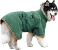 Green Dog Bathrobe with Orange Piping Size S - Adjustable Strap Pet Towel for Dogs