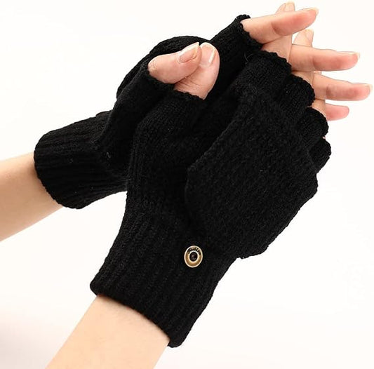 Women's Warm Fingerless Gloves Black Pair.