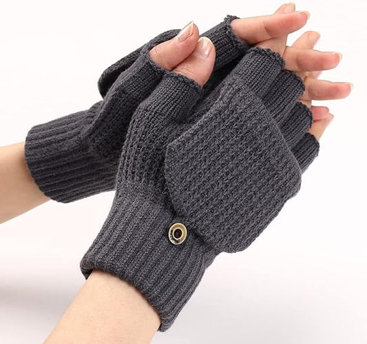 Women's Warm Fingerless Gloves - 1 Pair - Dark Grey.