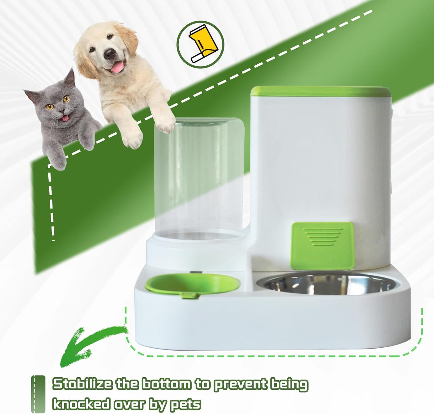 Automatic Pet Feeder 1 Piece Dog Cat Food Bowl Water Bowl Green
