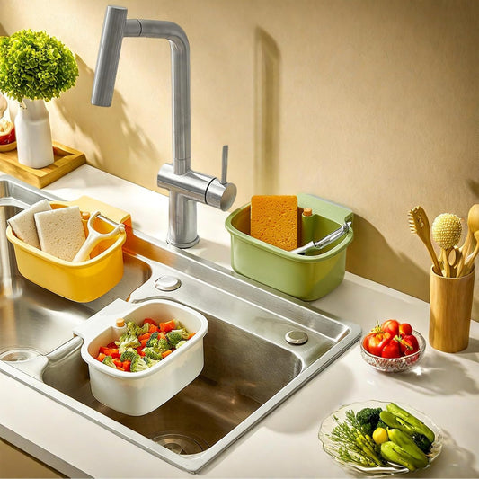 Green Multi-Functional Hanging Food Strainer for Sinks One Touch Release Screen Auto-Dump Kitchen Waste Filter Fruit Vegetable Washer.