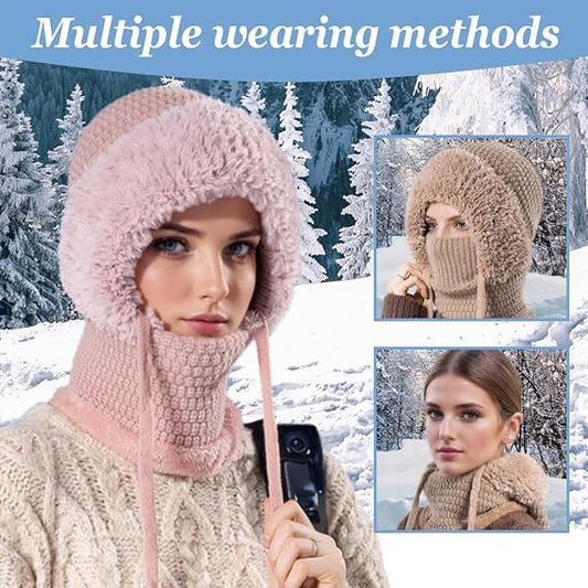 Women's 3-in-1 Beanie with Neck Protection One Size Grey