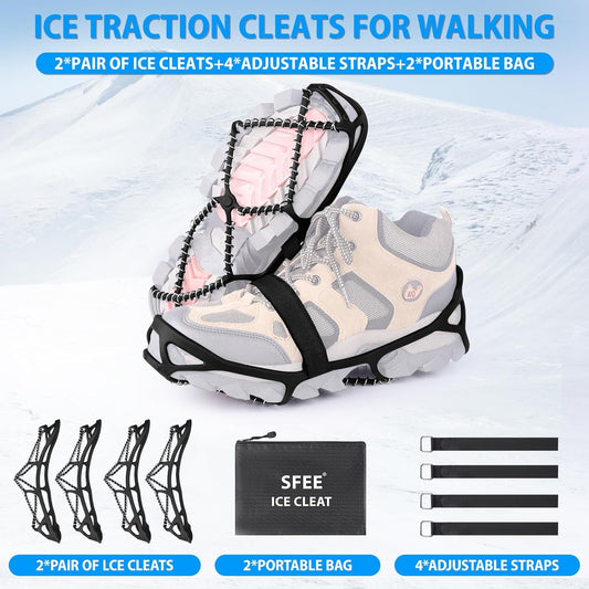 Anti-Slip Snow Shoes Covers Ice Grips Traction Cleats for Boots Shoes Size 38-43 2 Pairs.