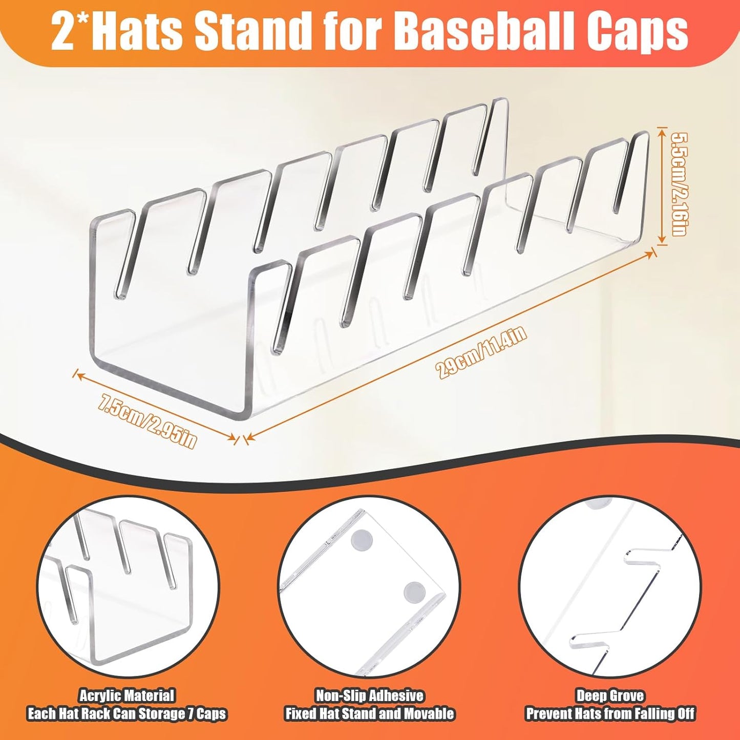 Acrylic Hat Organizer for 7 Hats No Drilling Required Transparent Hat Holder Gift for Men