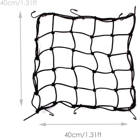 2 Pack 40x40cm Elastic Motorcycle Cargo Net with 6 Anti-Scratch Hooks for Scooter Helmet Storage - Black.