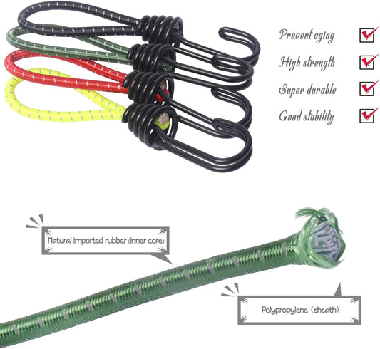 8 Pack DIY Anti-Scratch Hooks with Reflective Cord for 8mm Elastic & Bungee Cord - Ideal for Camping Trailer Bicycle.
