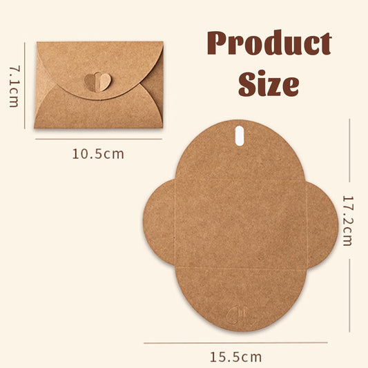 10 Pack Brown Kraft Paper Envelopes with Heart Closure 10.5x7 cm.