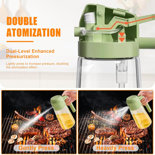 2-in-1 Olive Oil Spray & Pour Bottle 470ml Glass Dispenser for Cooking BBQ Kitchen.