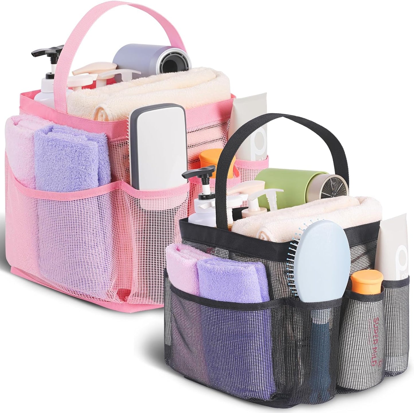 2 Pack Mesh Shower Caddy Portable for College Dorm Room Essentials, Shower Caddy Dorm with 8-Pocket Large Capacity,Shower Bag for Beach,Swimming,Gym