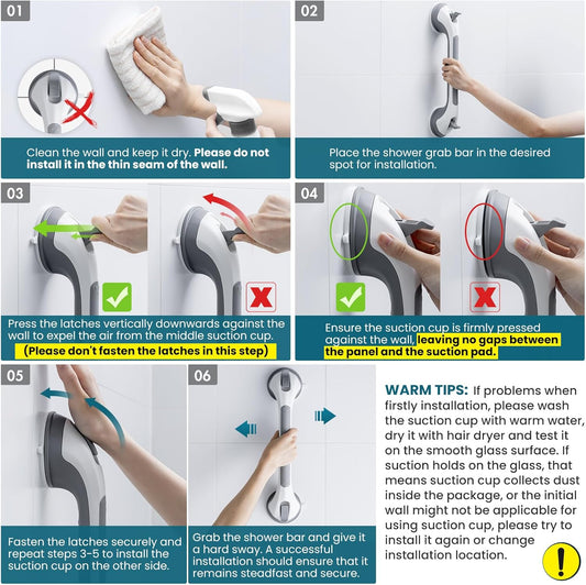 Grab Bars for Bathtubs and Showers 2 Pack Sucti Grab Bar, Heavy Duty Shower Handle Removable Bath Handrails for Seniors and Elderly, Bathroom Safety Grip No Drilling Waterproof,Grey