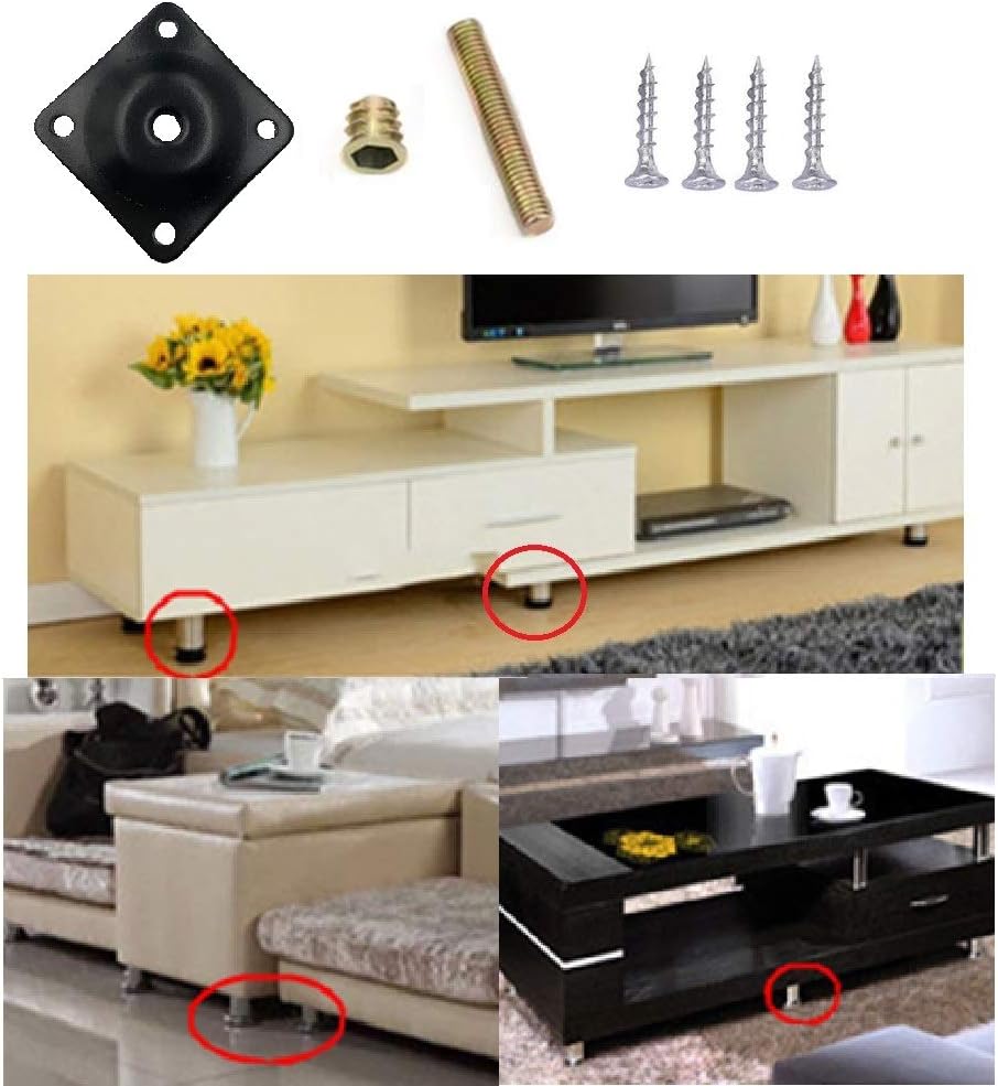8 Sets Furniture Leg Mounting Plates with Hanger Bolts Screws Great for Furniture Sofas Couches Seats (Black)
