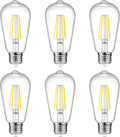 Vintage LED Edison Bulbs, 6W, Non-Dimmable, Equivalent 60W, High Brightness Cool White 4000K, ST58 Antique LED Filament Bulbs with 80+ CRI, E26 Medium Base, Clear Glass, 6 Packs