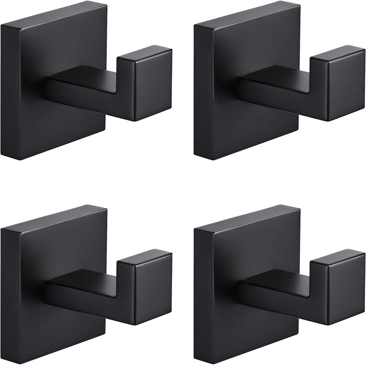 4 Pack Bathroom Towel Hooks, Screw-in Square Matte Black Wall Hooks Robe Hook, Anti-Rust SUS304 Stainless Steel Heavy-Duty Door Hanger Coat Hook, Sturdy for Bathroom/Bedroom/Kitchen/Hotel