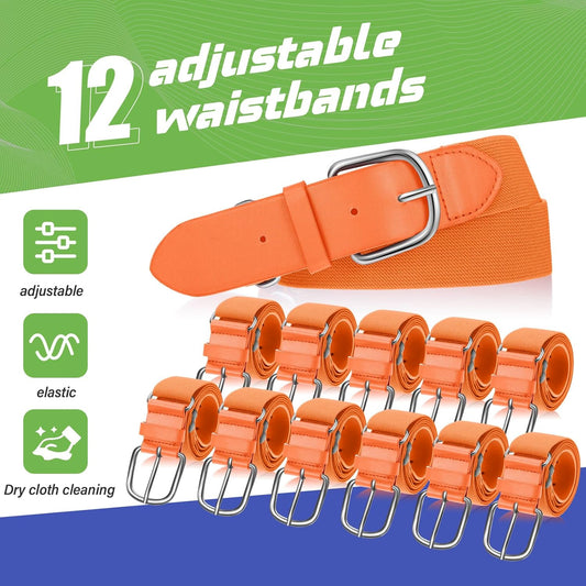 12 Pcs Baseball Belts Softball Belts Bulk for Adult and Youth Adjustable
