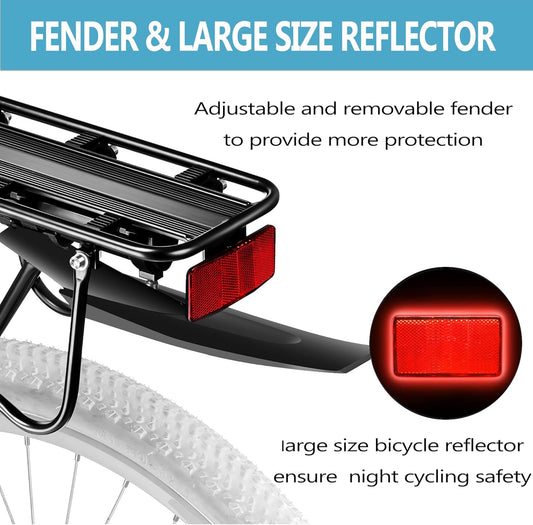 Rear Bike Rack,Bike Cargo Rack w/Fender & Large Size Reflective,Quick Release Mountain Road Bicycle Rear Racks,Universal Bike Luggage Rack,Large Capacity Bike Pannier Rack,