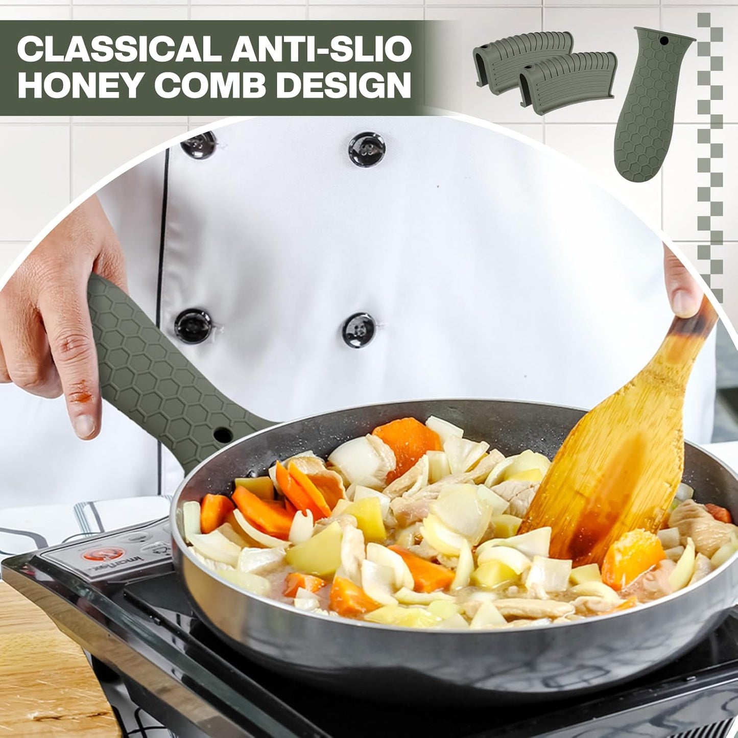 8 Pcs Silicone Pot Holders Cast Iron Handle Cover Heat Resistant Pot Handle Covers Potholder Non Slip Reusable Pan Sleeve for Frying Pan Kitchen Supplies(Dark Color)
