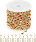 16.4 Feet/5M Gold Necklace Chains for Jewelry Making Colorful Rhinestone Beaded Chain Bulk Brass Chains Roll with Jump Rings Lobster Clasps for Jewelry Craft Making
