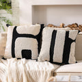 2 Pcs Black and White Tufted Pillow Covers Boho Chunky Geometric Decorative Throw Pillow Case 18 x 18 Inches Abstract Pillowcases for Bed Couch(White, Black, Classic Style)