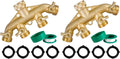 Brass Garden Hose Splitter (4 Way), Solid Brass Hose Connector 3/4", Hose Spigot Adapter 4 Valves with 4 Extra Rubber Washers (Pack of 2)