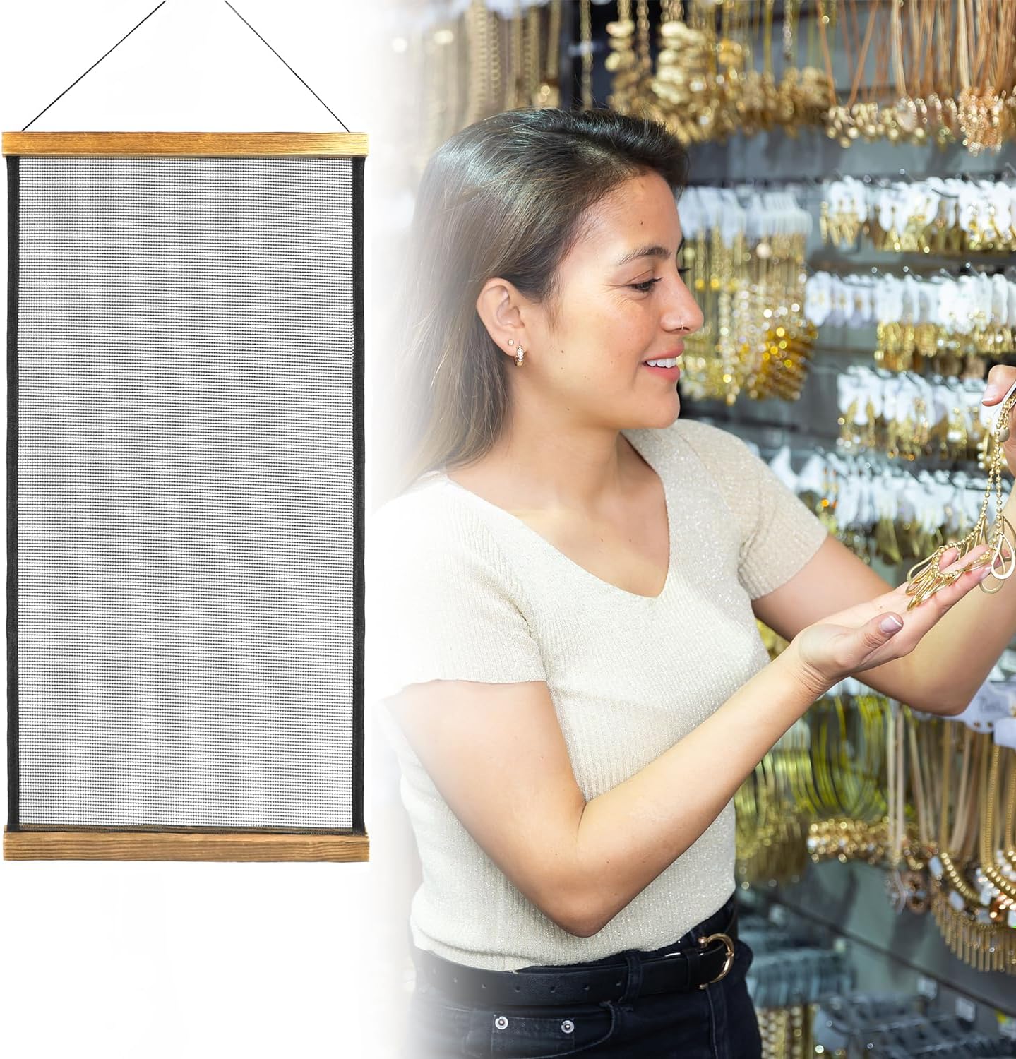 Earring Organizer Hanging Mesh, 2 Pack Wall Jewelry Organizer Necklaces Holder Rack for Earrings, Bracelets, Rings, Girls Hair Clips Hanger