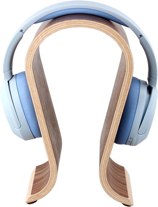 Wood Headphone Stand - Headset Holder, Arch Bridge Design - Universal Compatibility, Ear Headphones Hanger Holder, Stylish Desk Headset Holder for Headphones, Cables, Game Pads, QS32269
