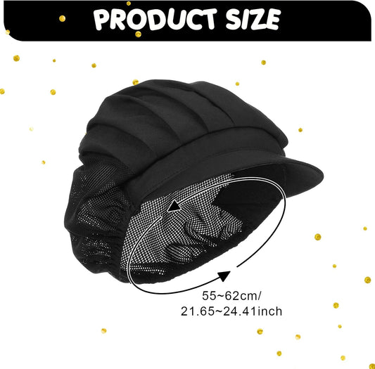 16 Pcs Chef Hats for Women Hair Nets Kitchen Cooking Chef Cap Adjustable Elastic Work Cap for Women Adult, Black