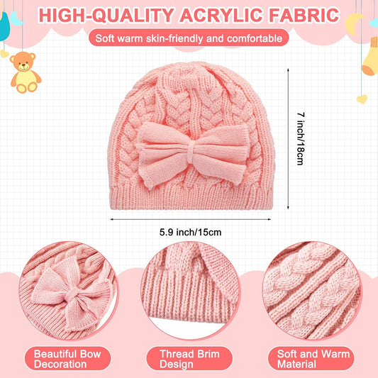 3 Set Toddler Hat Glove Set, Kids Winter Hats Warm Knitted Beanie Mittens Gloves with Bow for Baby Girls Boys 0-6Y