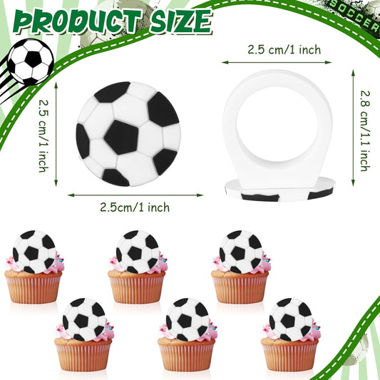 48 Pcs Soccer Ball Cupcake Rings Toppers - Sports Theme Party Decorations for Kids Birthday, Game Day Favors & Gifts