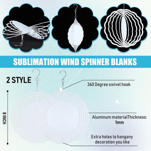 16 Pack 8 Inch Sublimation Wind Spinner Blanks 3D Aluminum Wind Spinners Hanging Wind Spinners DIY Crafts Ornaments Bulk for Indoor Outdoor Garden Yard Window Front Door Decoration, 2 Styles