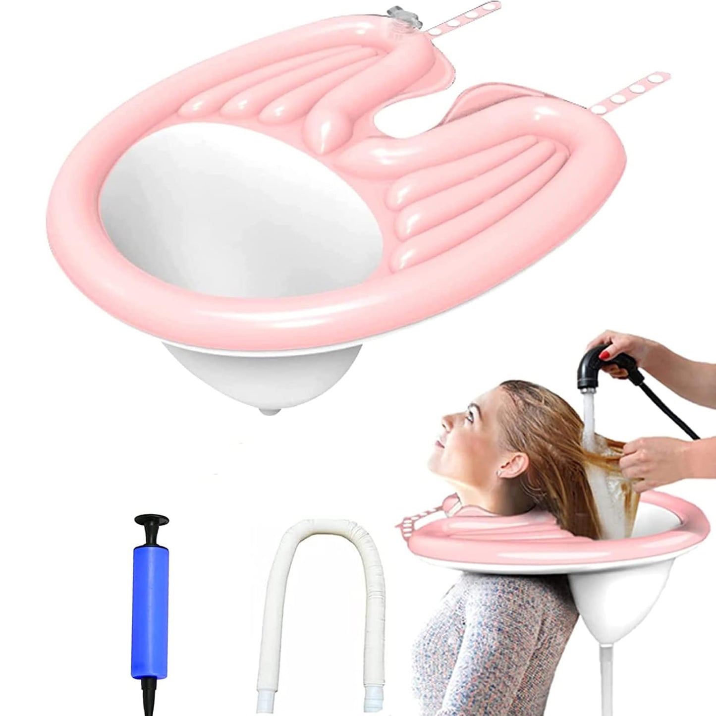 Portable Inflatable Shampoo Basin for Bedside and in Bed for Elderly, Disabled, Pregnant, Injured, Bedridden, Handicapped. Wash Hair in Bed Shampoo Bowl with Drain Tube Use for Washing Coloring Hair