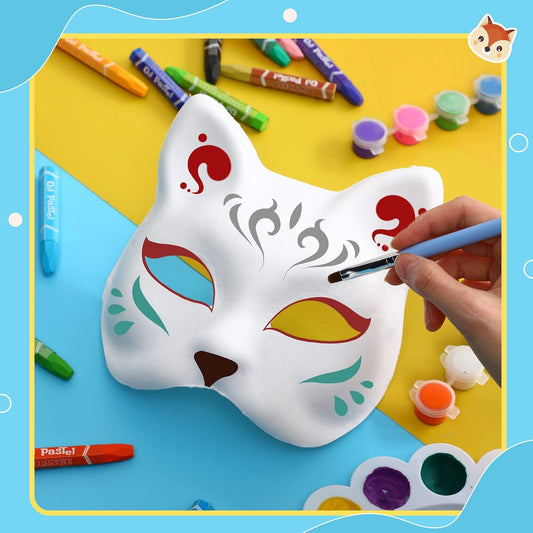 20 Pcs Cat Masks White Blank Therian Masks for Masquerade Halloween Cosplay Parties Costume Accessories