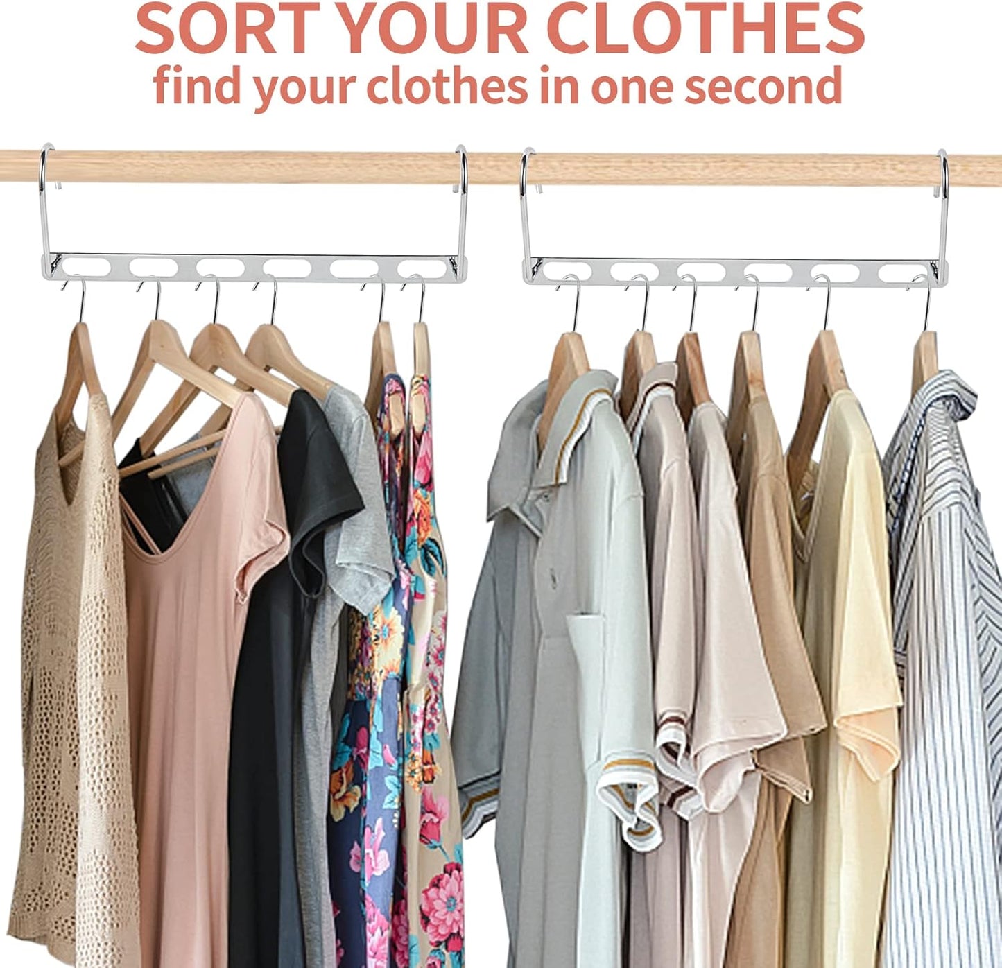 Space Saving Hangers for Clothes, 10 Pack Hanger Organizer Space Saver, Magic Metal Collapsible Closet Organizers, Multiple Hangers in One, College Dorm Room Essentials (V1.0)