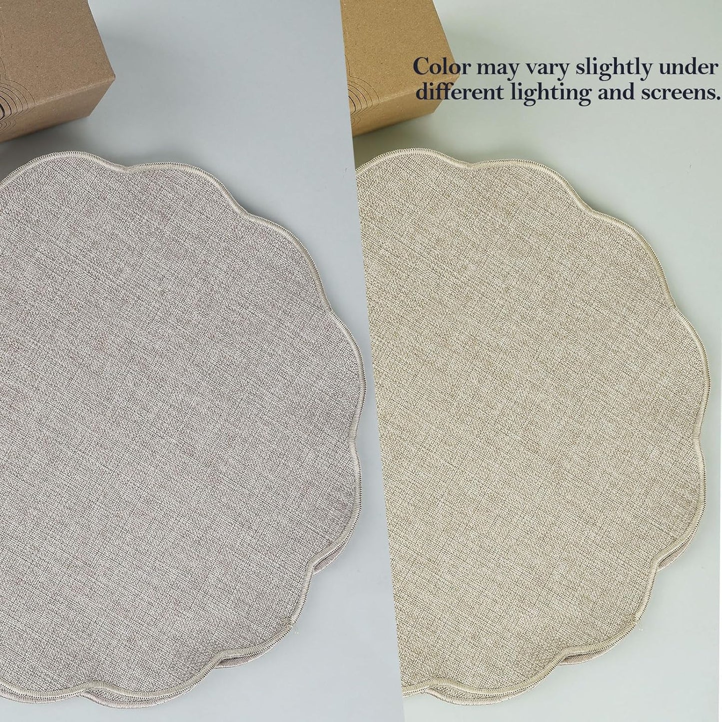 Round Faux Linen Placemats Set of 6 Heat Resistant Non-Slip Stain Proof Table Mats for Kitchen Dining Elegant Decor Place Mats (Linen Beige,6)