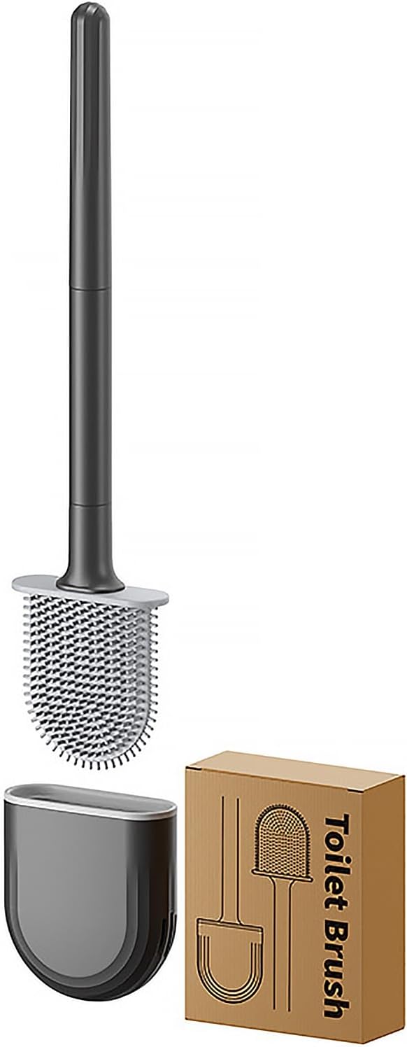 Mini RV Silicone Toilet Brush with TPR Bristles & ABS Detachable Handle Set, Flexible 360°Deep Cleaners Brushes, Wall-Mounted Design for Space-Saving RV Bathrooms Toilet Bowl Brush (Black)